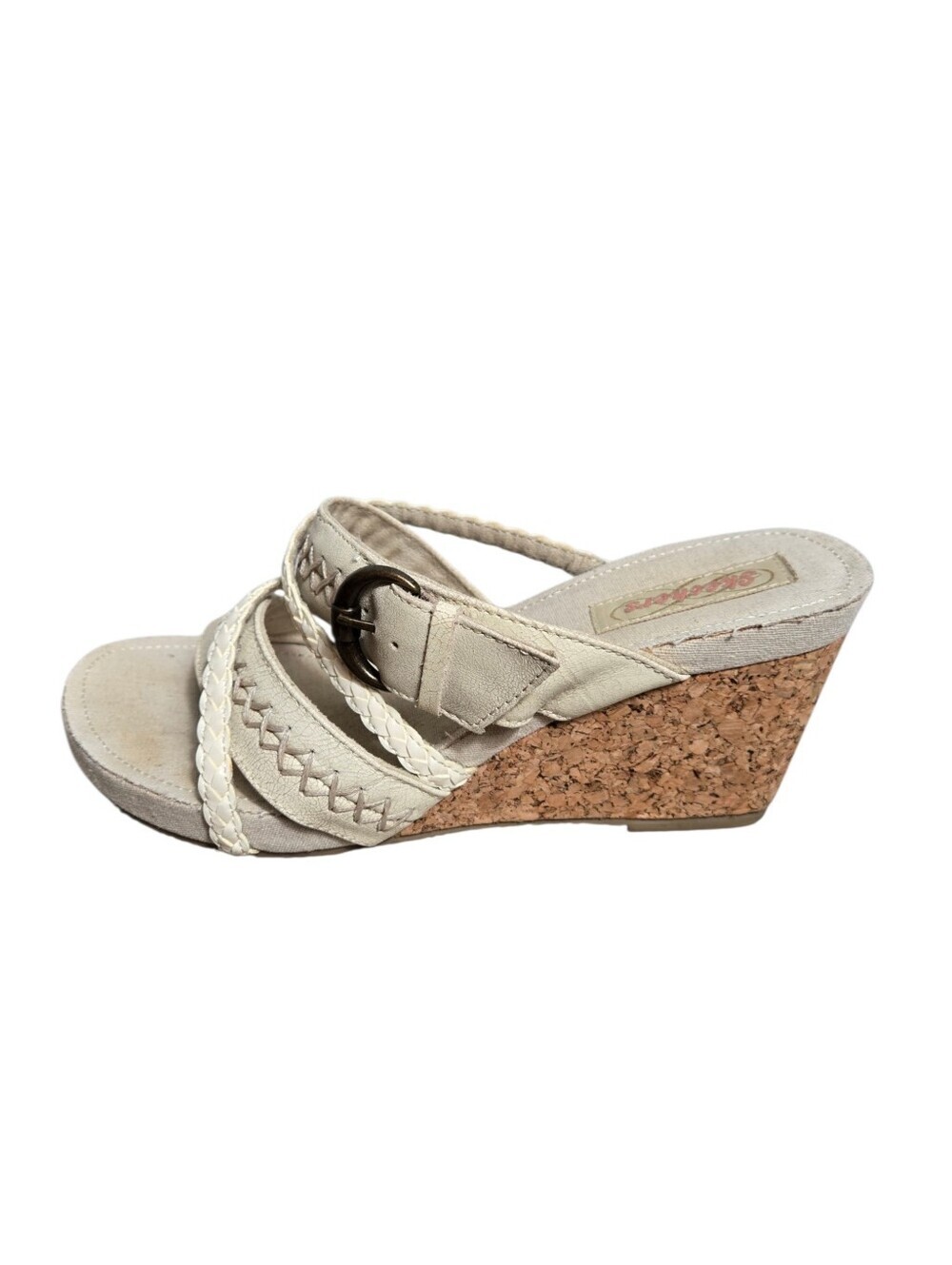 Skechers Y2K Vintage Cream Beige Cork Wedge Sandals